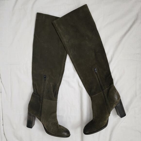 NEW Free People Dakota Moss Green Suede Leather Heeled Tall Slouchy Boots - Picture 3 of 11